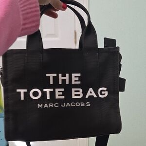 Original Canvas Marc Jacobs Black Mini Tote Bag with White Text